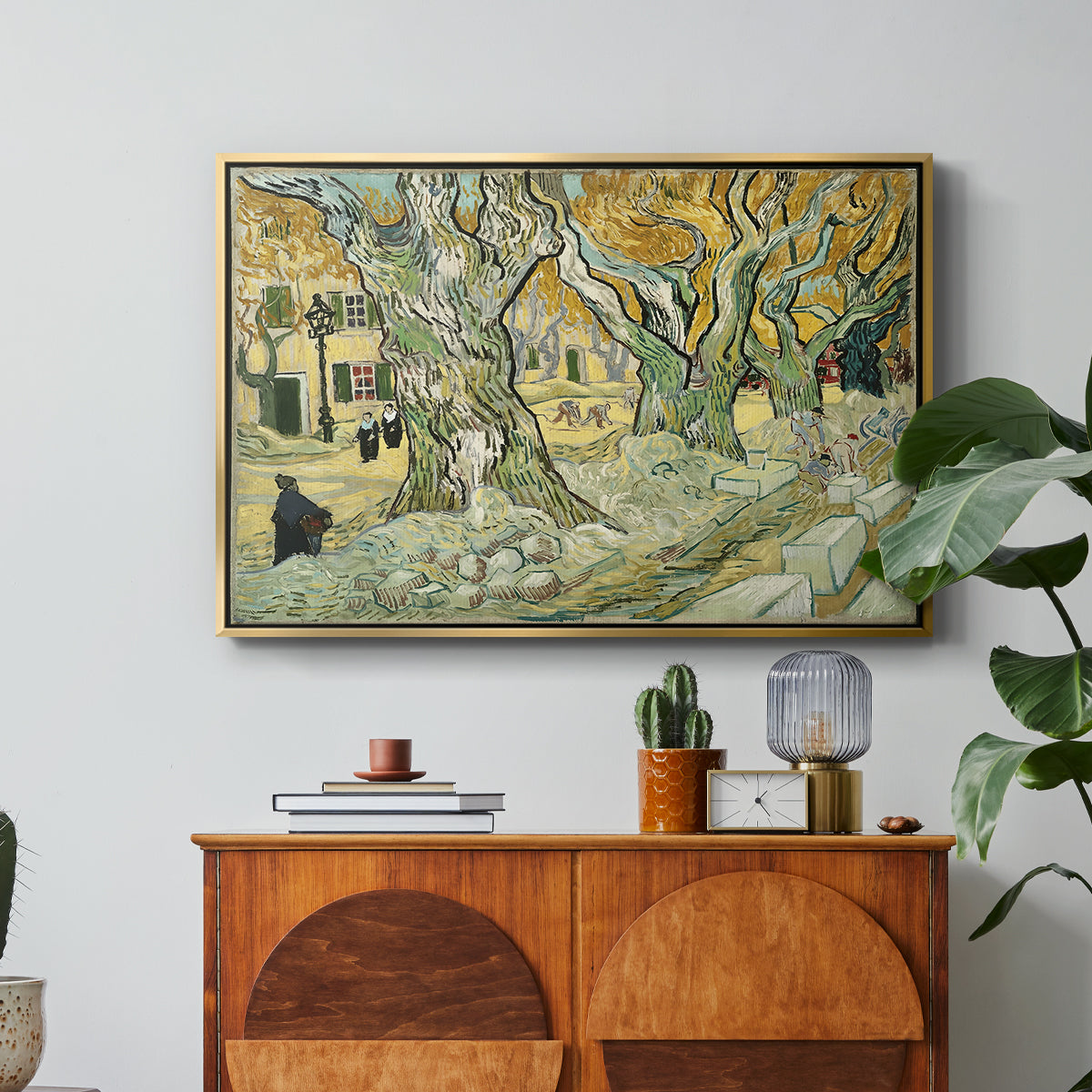 The Large Plane Trees (Road Menders at Saint-Rémy), 1889 - Floater Framed Canvas Print
