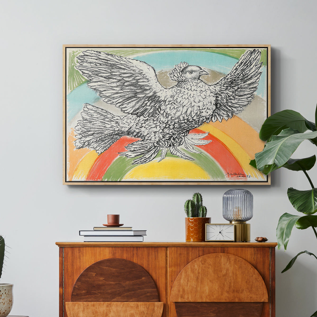 Flying Dove with Rainbow (Colombe volant à l'Arc-en-ciel), 1952 - Floater Framed Canvas Print