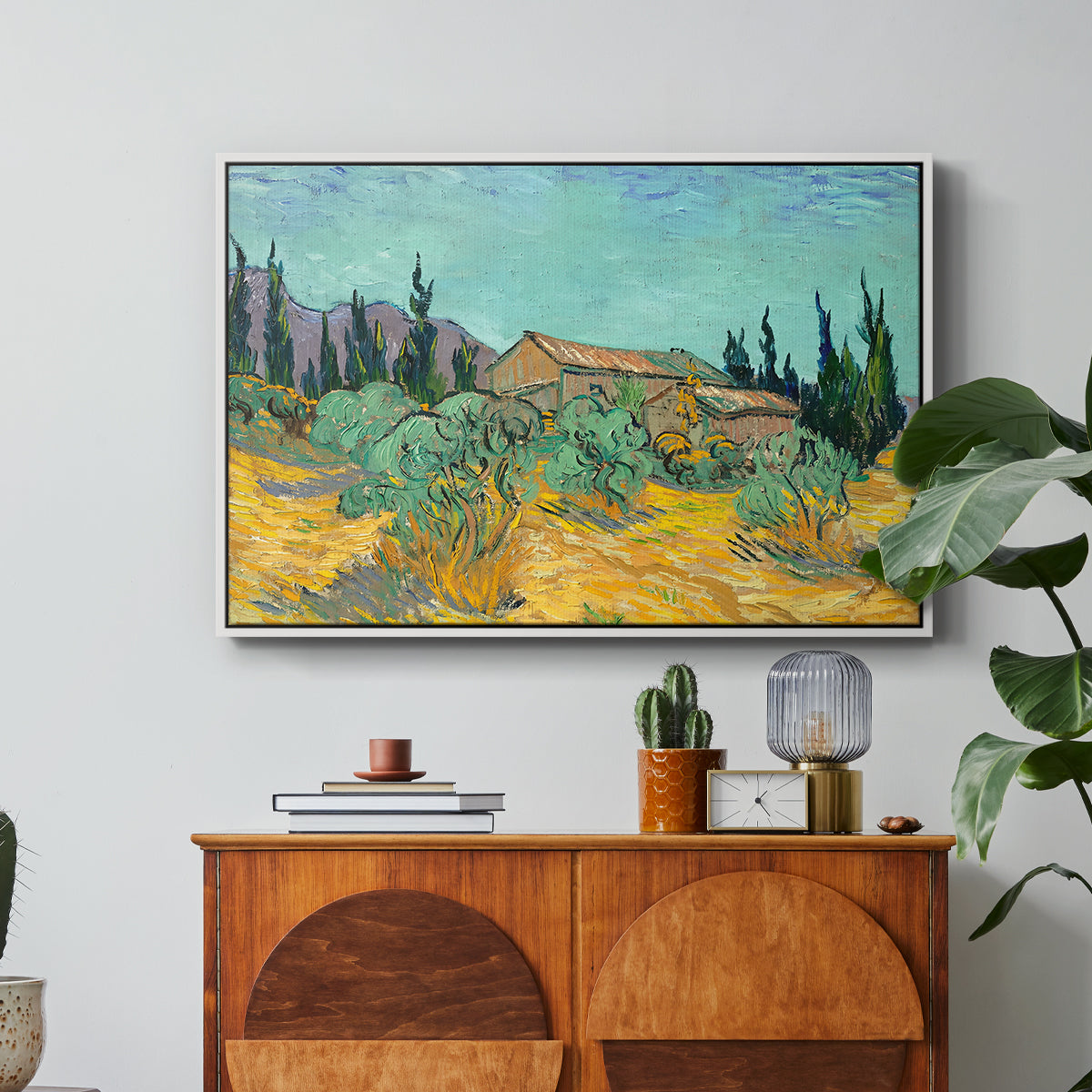 Wooden Sheds Among the Olive Trees and Cypresses, 1889 - Floater Framed Canvas Print