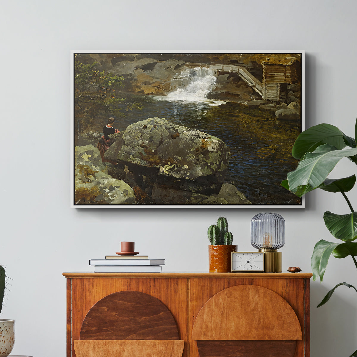 By the Mill Pond (En Mølledam), 1850 - Floater Framed Canvas Print