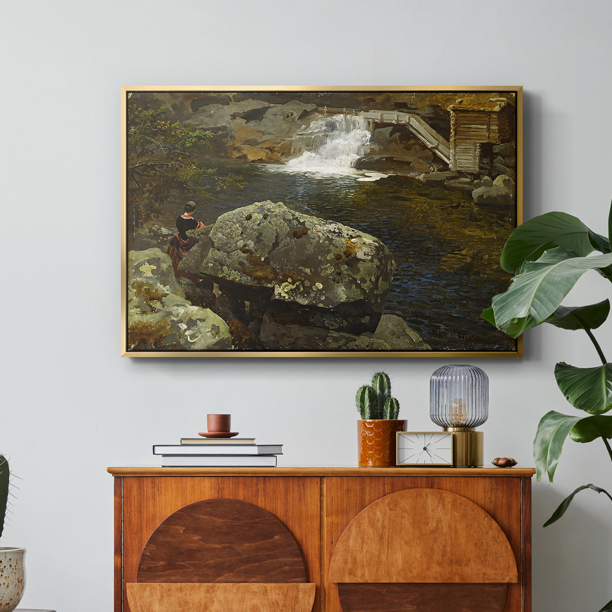 By the Mill Pond (En Mølledam), 1850 - Floater Framed Canvas Print