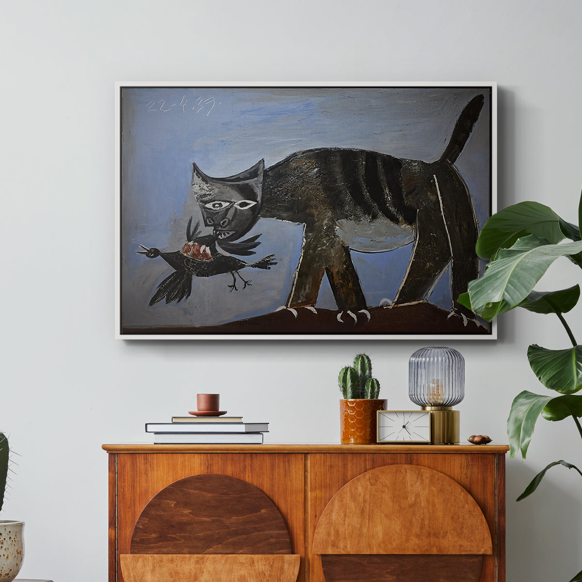 Cat Catching a Bird, 1939 - Floater Framed Canvas Print