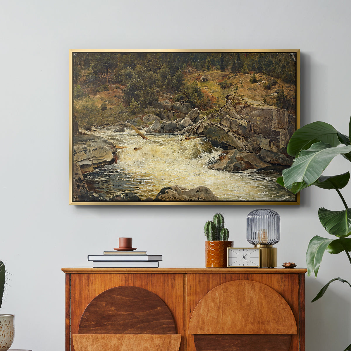 Waterfall in Hallingdal, 1848 - Floater Framed Canvas Print