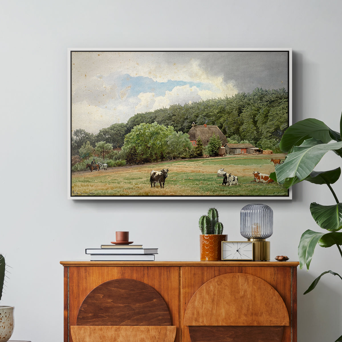 Farm with Grazing Cows (Bondegård med beitende kuer), 1892 - Floater Framed Canvas Print