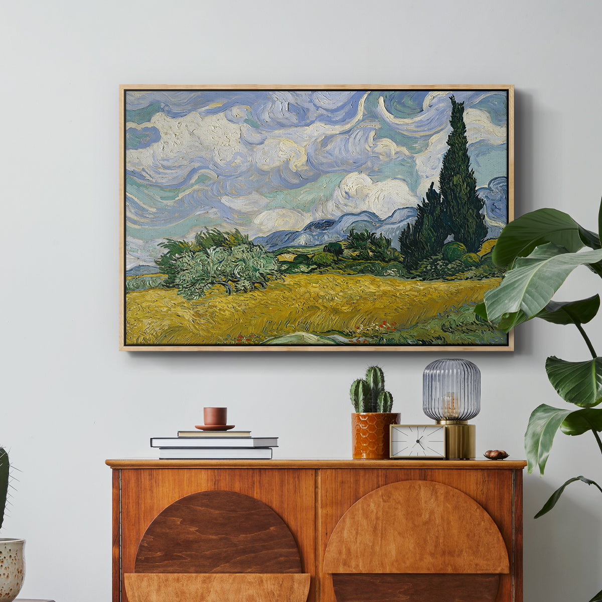 Wheat Field with Cypresses, 1889 - Floater Framed Canvas Print