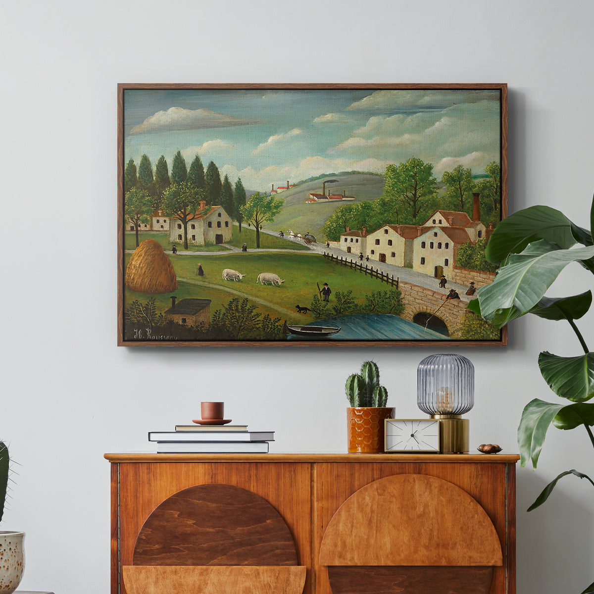 Pastoral Landscape with Stream, Fisherman and Strollers, 1875-1880 - Floater Framed Canvas Print