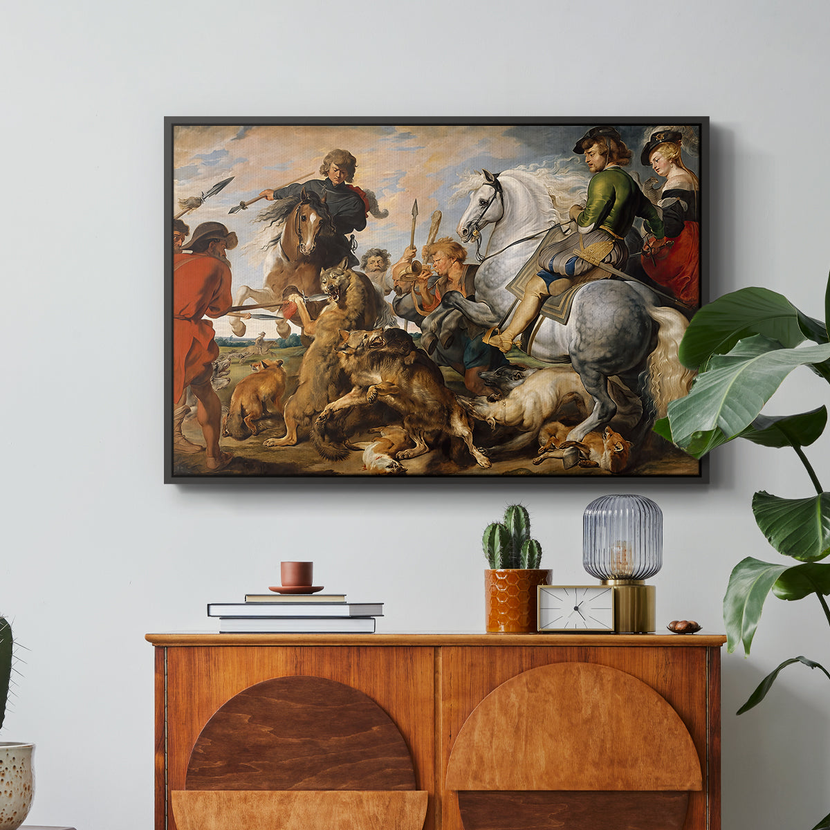 The Wolf and Fox Hunt, c. 1616 - Floater Framed Canvas Print