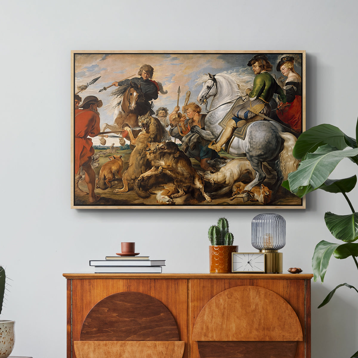 The Wolf and Fox Hunt, c. 1616 - Floater Framed Canvas Print