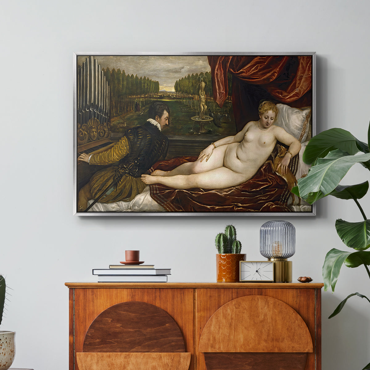 Venus with an Organist and a Dog, c. 1550 - Floater Framed Canvas Print