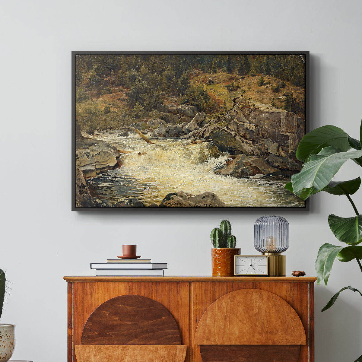 Waterfall in Hallingdal, 1848 - Floater Framed Canvas Print