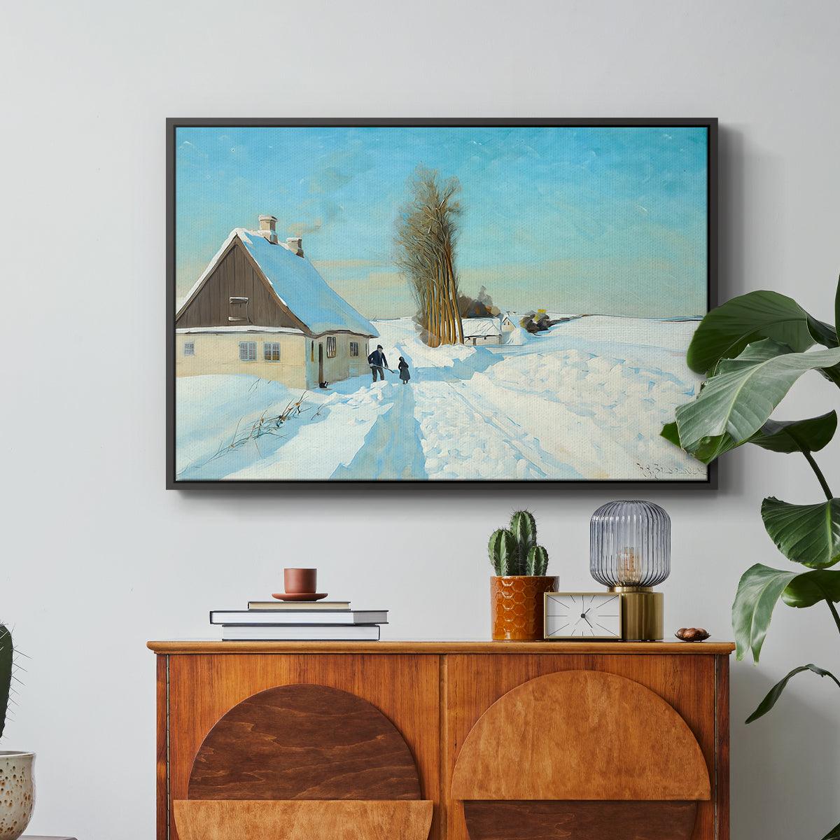 Shoveling Snow on a Beautiful Winter Day, c. 1898 - Floater Framed Canvas Print