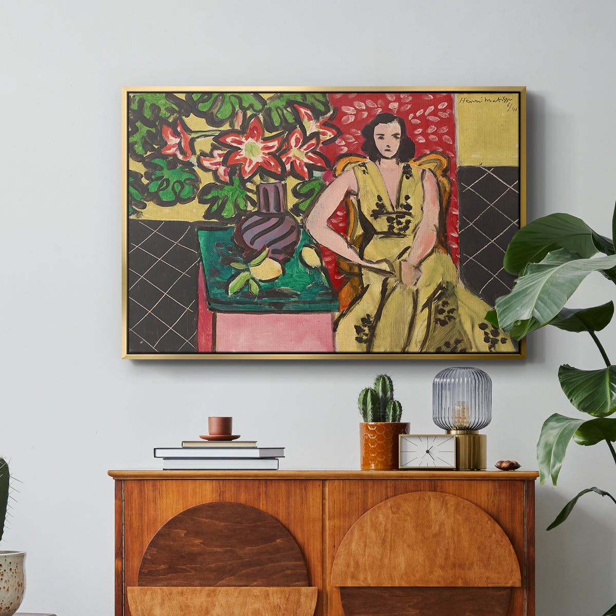 Seated Woman with a Vase of Amaryllis, 1941 - Floater Framed Canvas Print