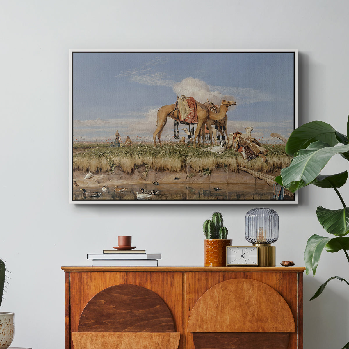 On the Banks of the Nile, Upper Egypt, 1876 - Floater Framed Canvas Print