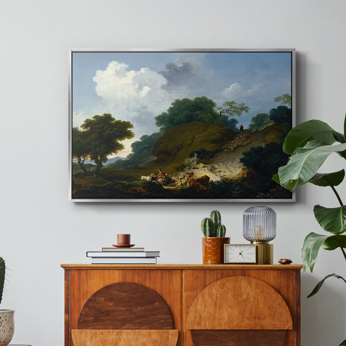 Landscape with Shepherds and Flock of Sheep, c. 1763-1765 - Floater Framed Canvas Print