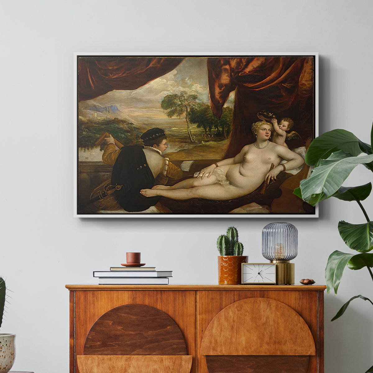Venus and the Lute Player, c. 1565-1570 - Floater Framed Canvas Print