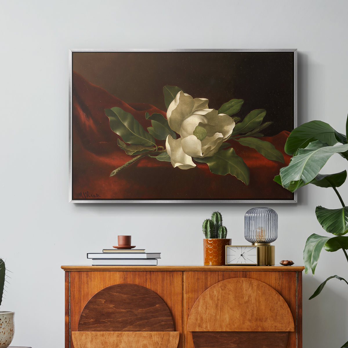 Magnolia on Red Velvet, c. 1885-1890 - Floater Framed Canvas Print