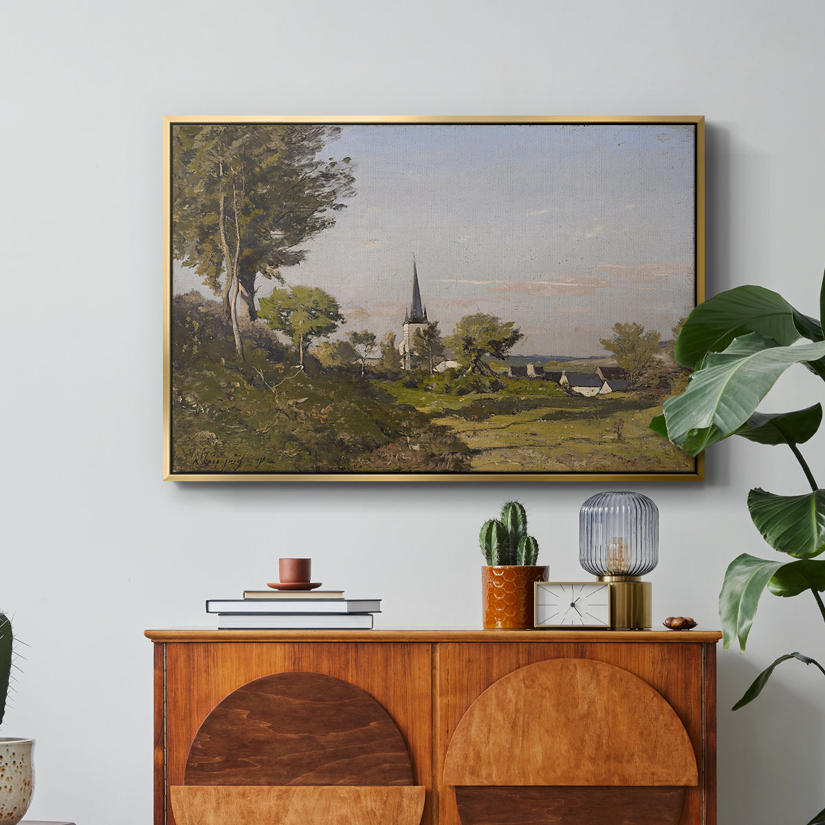 Village Landscape with Church, 1891 - Floater Framed Canvas Print