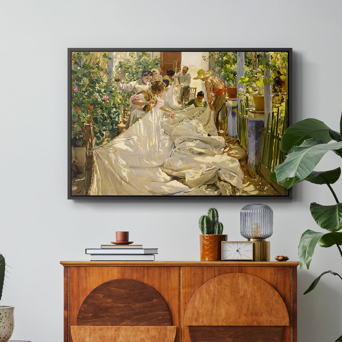 Sewing the Sail, 1896 - Floater Framed Canvas Print