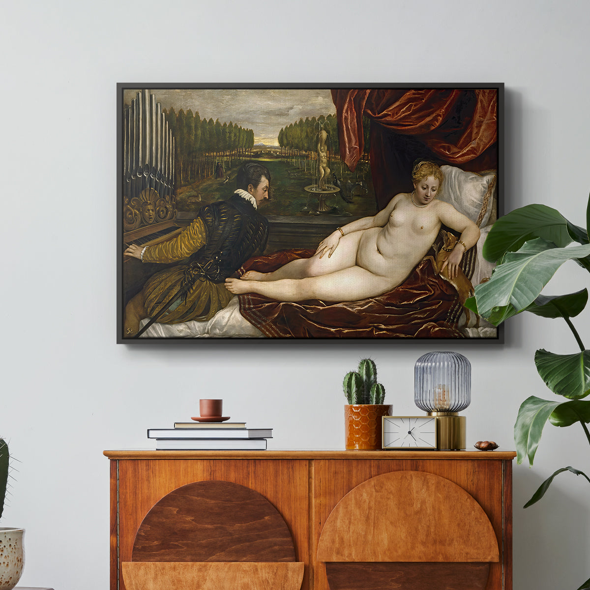 Venus with an Organist and a Dog, c. 1550 - Floater Framed Canvas Print