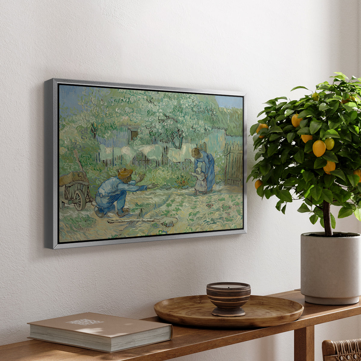 First Steps after Millet, 1890 - Floater Framed Canvas Print