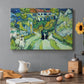 Canvas art print featuring a steep stairway between buildings leading upward through village setting, set in a cozy kitchen setting