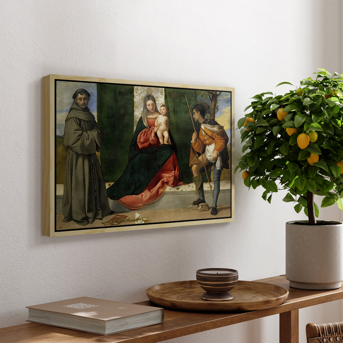 Madonna and Child with Saints Anthony of Padua and Roch, c. 1510 - Floater Framed Canvas Print