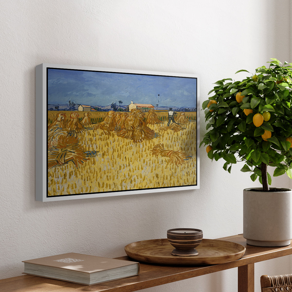 Wheat Field with Sheaves (Harvest in Provence), 1888 - Floater Framed Canvas Print