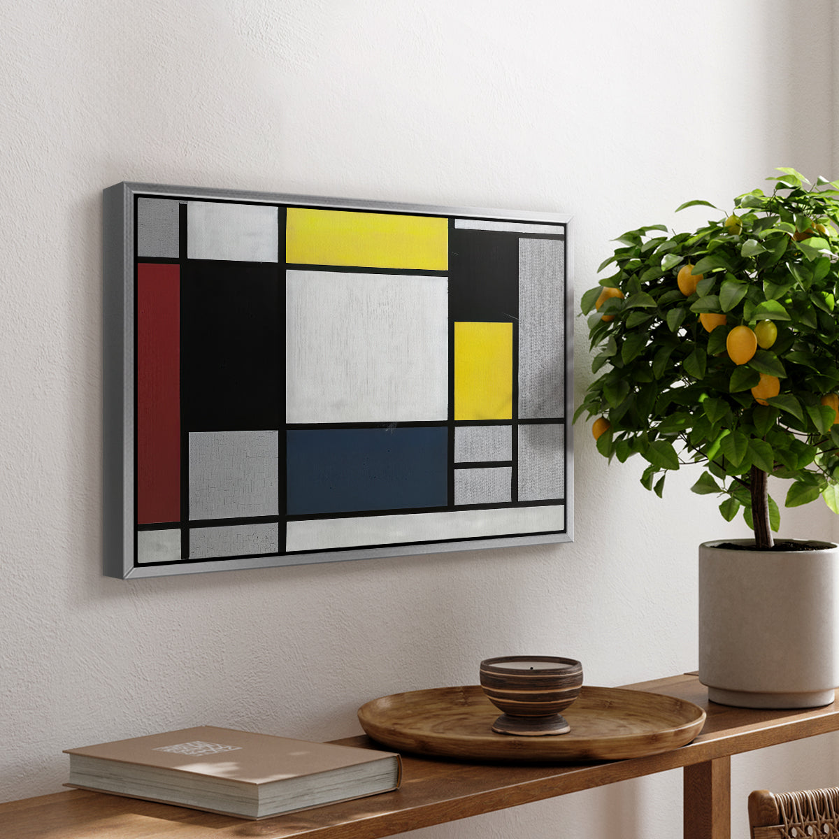 Composition with Yellow, Red, Black, Blue, and Gray, 1920 - Floater Framed Canvas Print