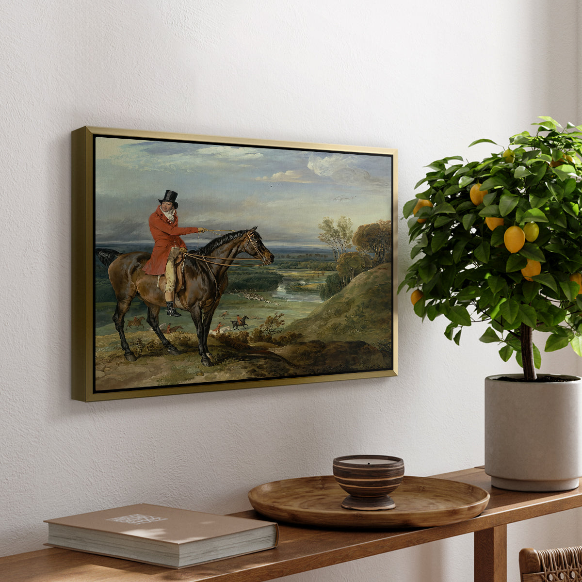 John Levett Hunting at Wychnor, Staffordshire, 1818 - Floater Framed Canvas Print