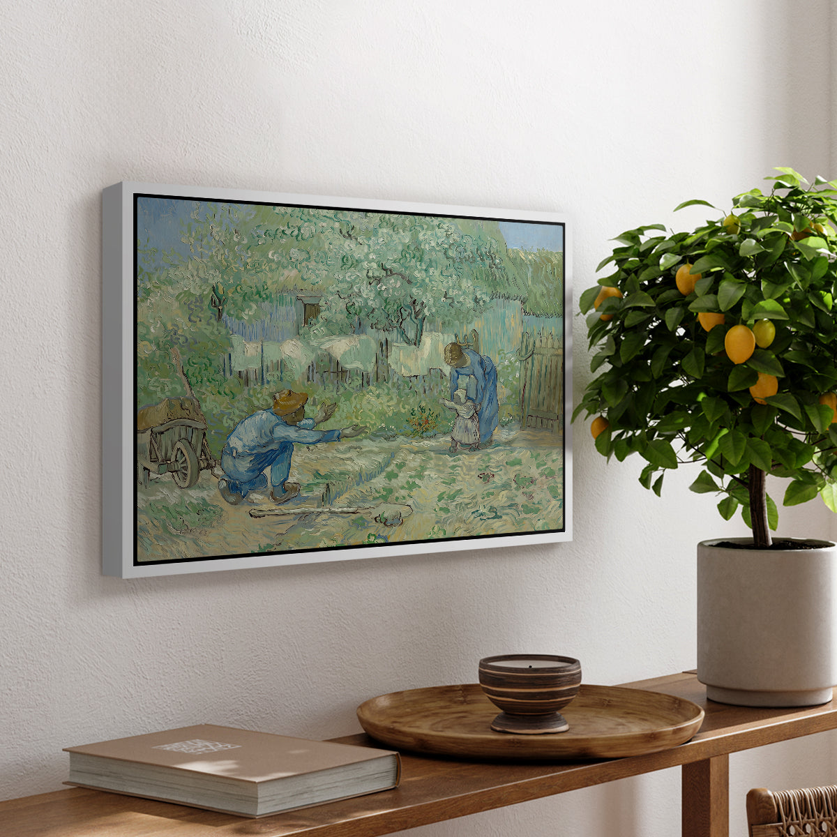 First Steps after Millet, 1890 - Floater Framed Canvas Print