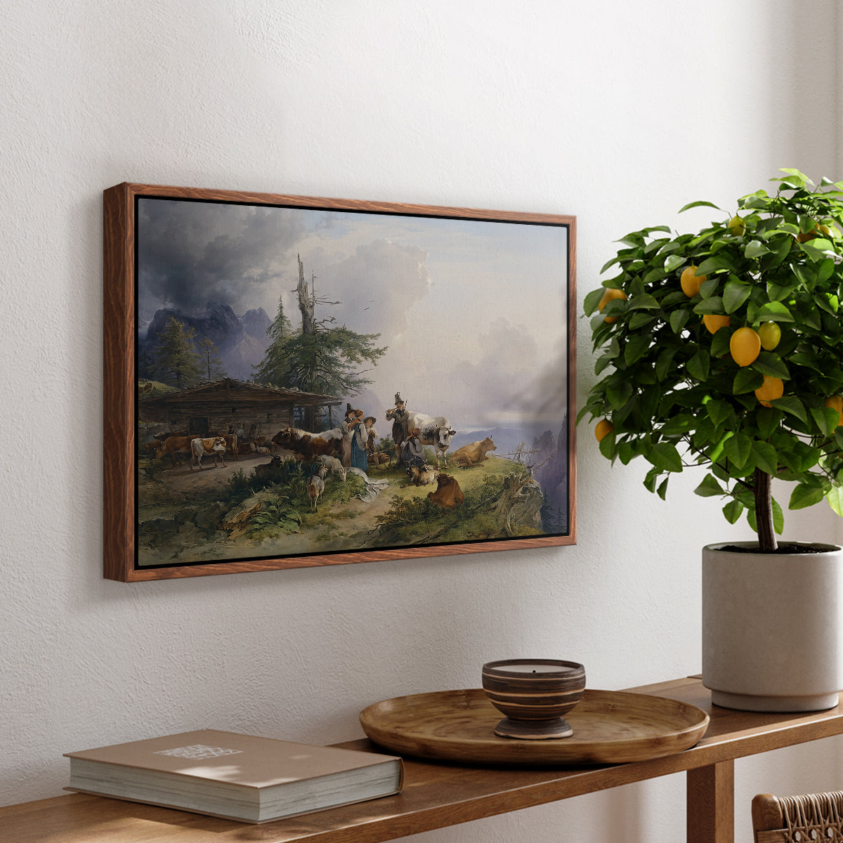 An Alpine Farm on the Untersberg, 1835 - Floater Framed Canvas Print