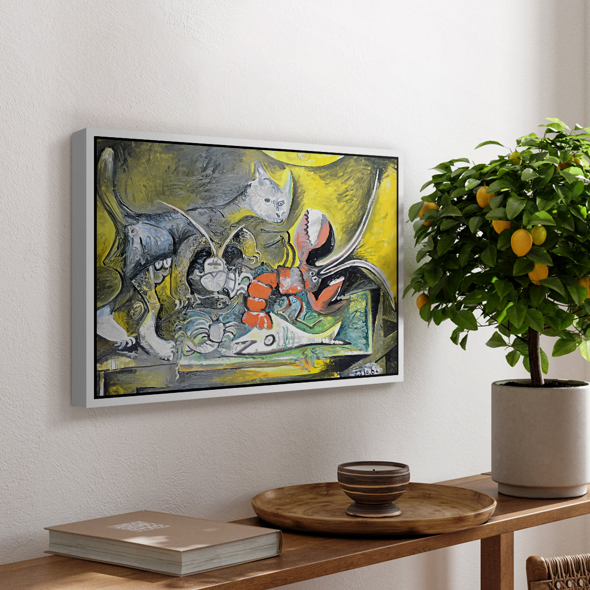 Still Life with Cat and Lobster, 1962 - Floater Framed Canvas Print