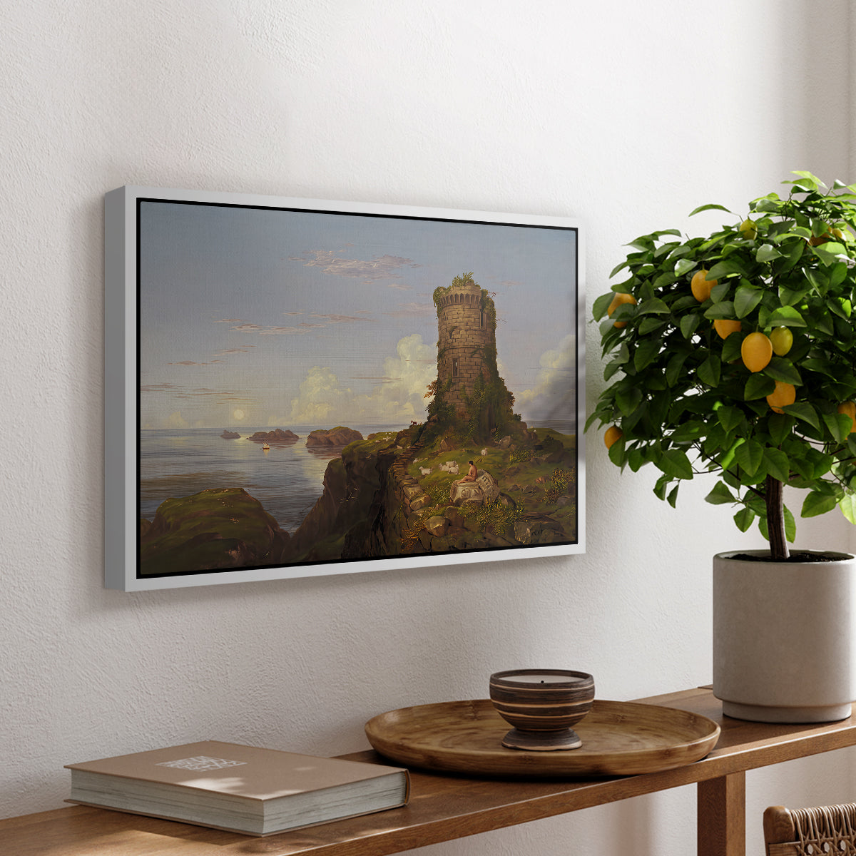 Italian Coast Scene with Ruined Tower, 1838 - Floater Framed Canvas Print