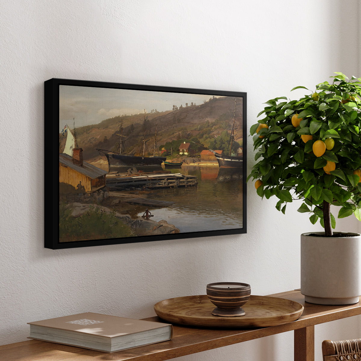 Landingsbrygge Husvik, Drøbak, 1875 - Floater Framed Canvas Print
