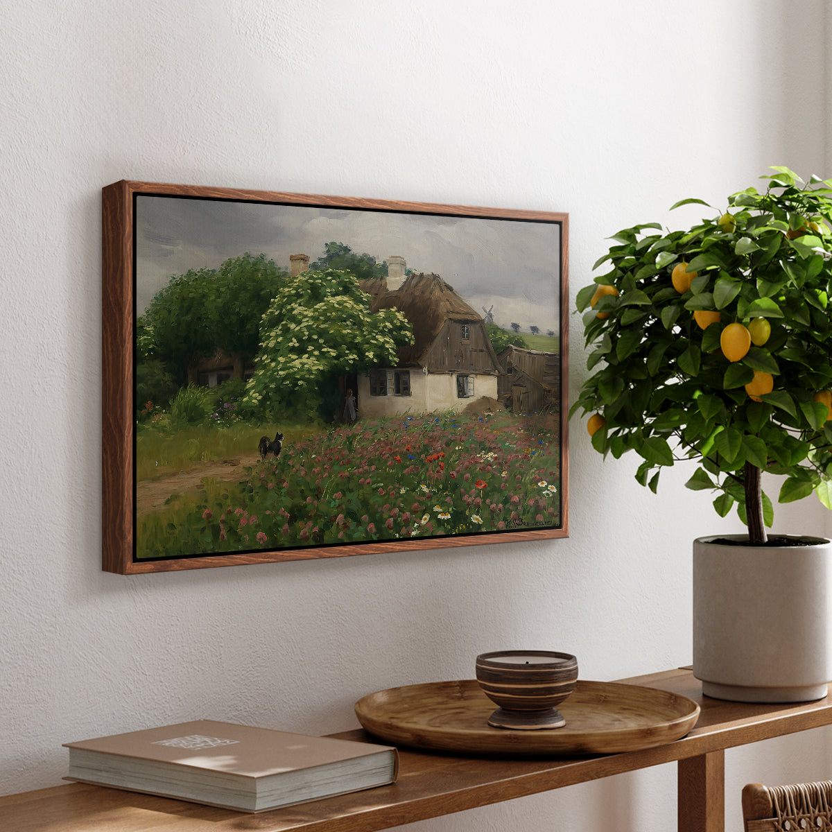 Farmhouse with Meadow Flowers, 1909 - Floater Framed Canvas Print