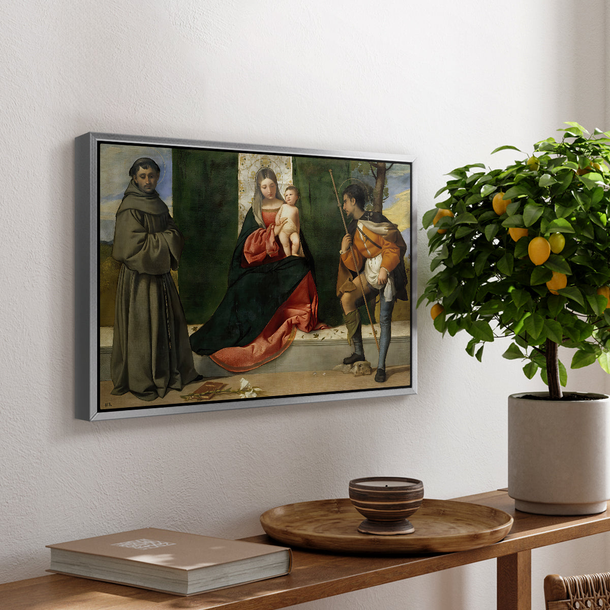 Madonna and Child with Saints Anthony of Padua and Roch, c. 1510 - Floater Framed Canvas Print