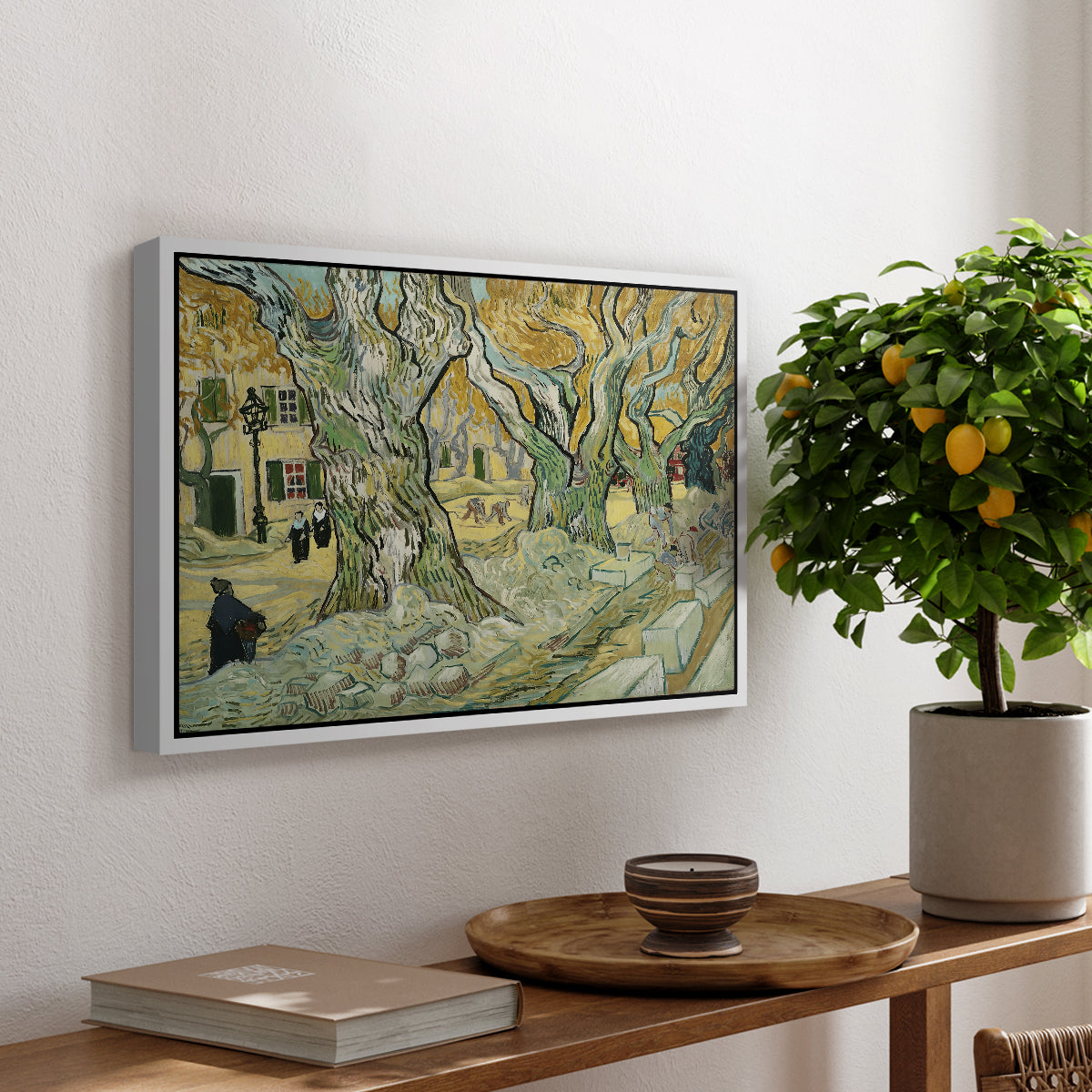 The Large Plane Trees (Road Menders at Saint-Rémy), 1889 - Floater Framed Canvas Print