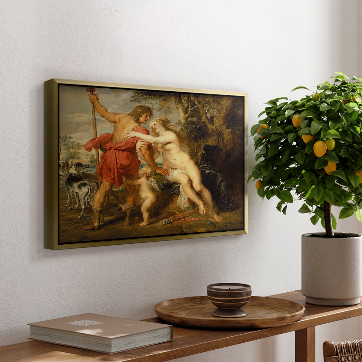 Venus and Adonis, c. 1635 - Floater Framed Canvas Print