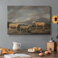 Canvas art print featuring a group of sheep standing together in open pasture, set in a cozy kitchen setting