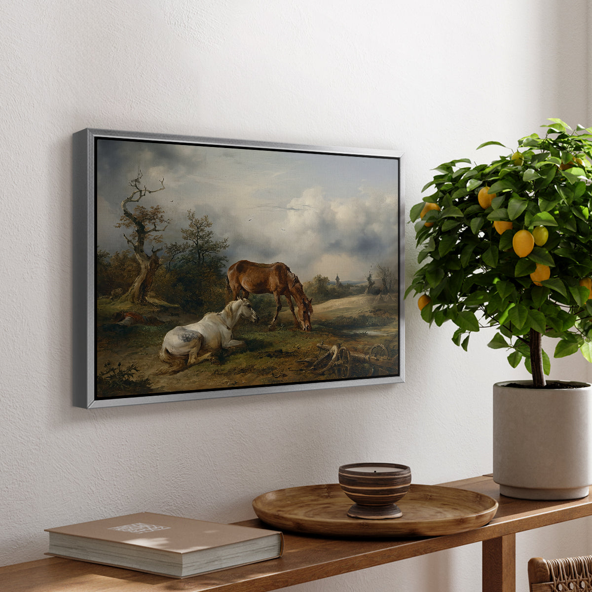 Two Horses on the Pasture, c. 1825 - Floater Framed Canvas Print