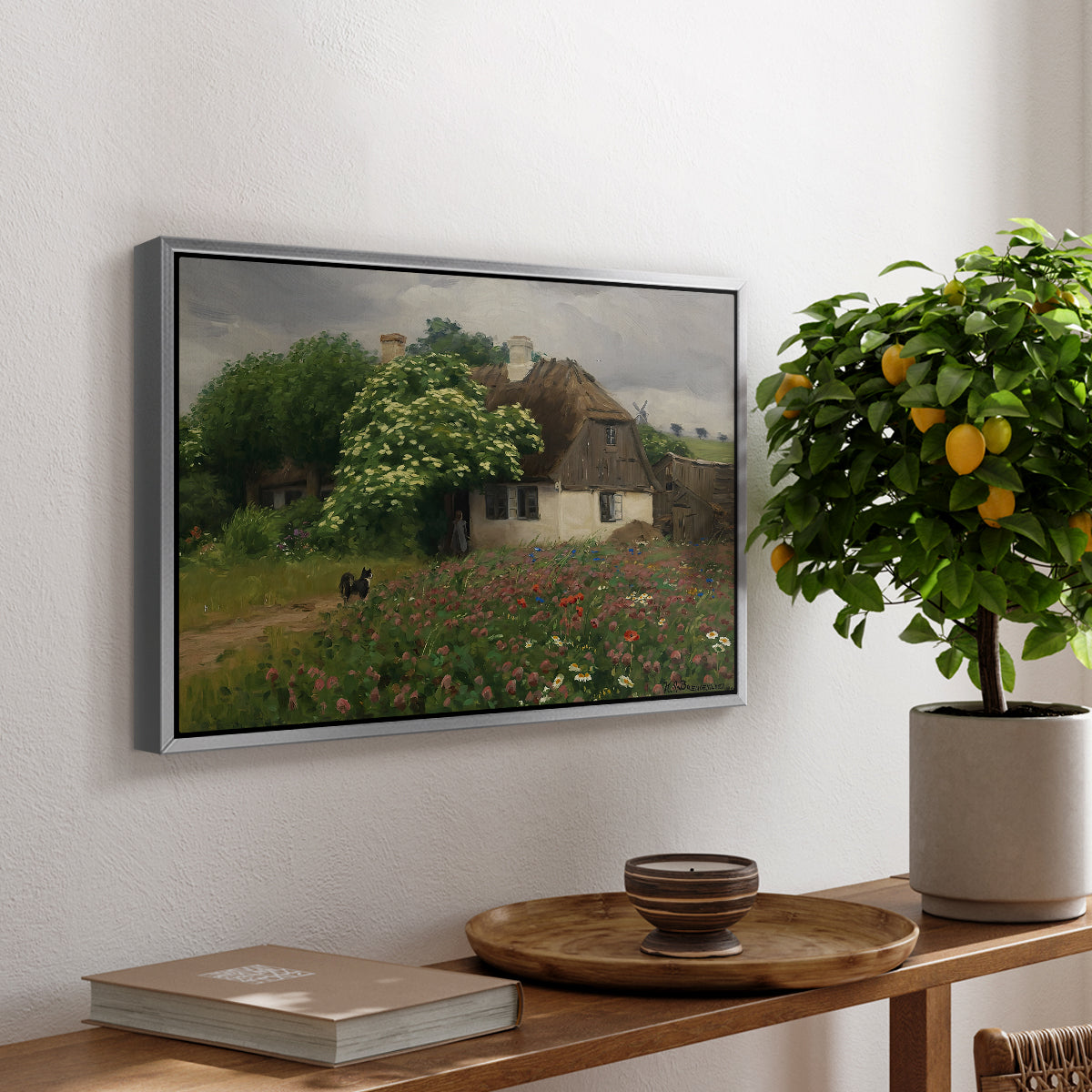 Farmhouse with Meadow Flowers, 1909 - Floater Framed Canvas Print
