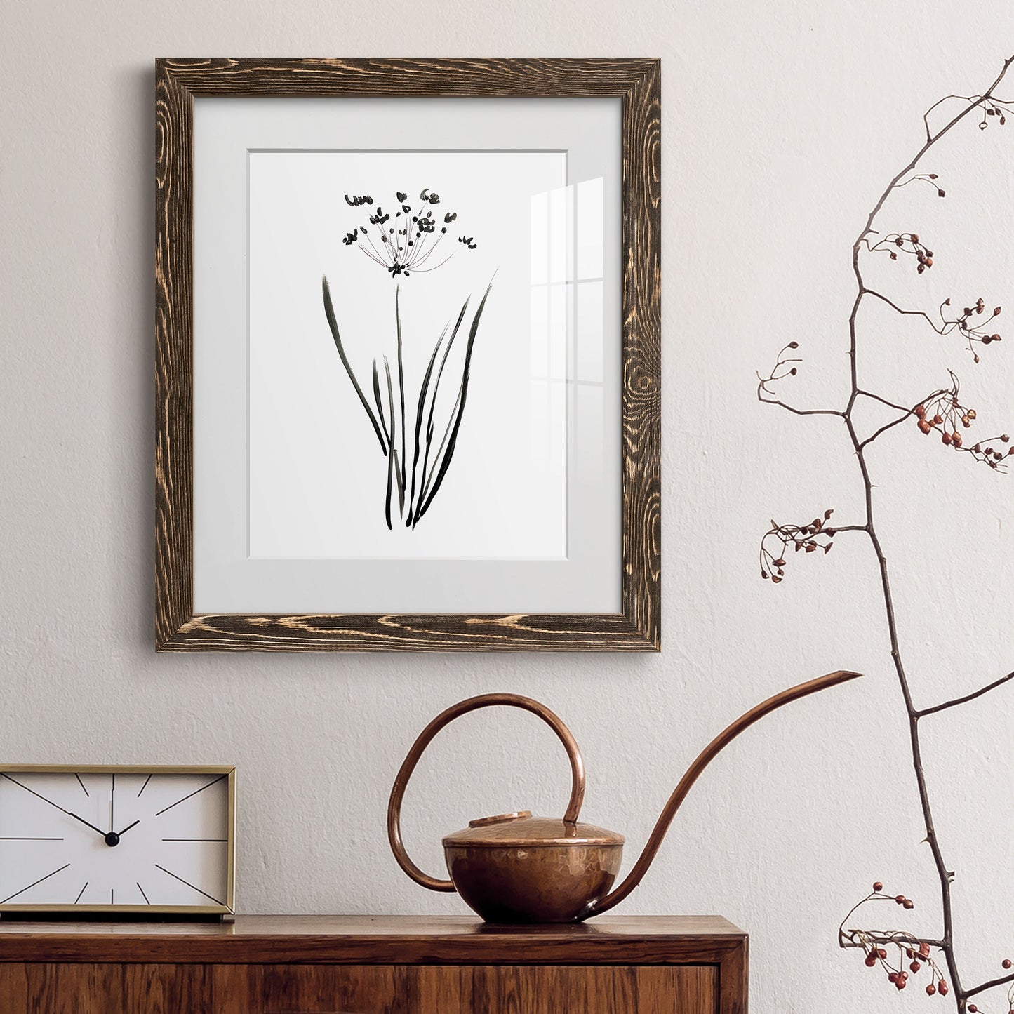 Inky Botanical II - Premium Framed Print - Distressed Barnwood Frame - Ready to Hang