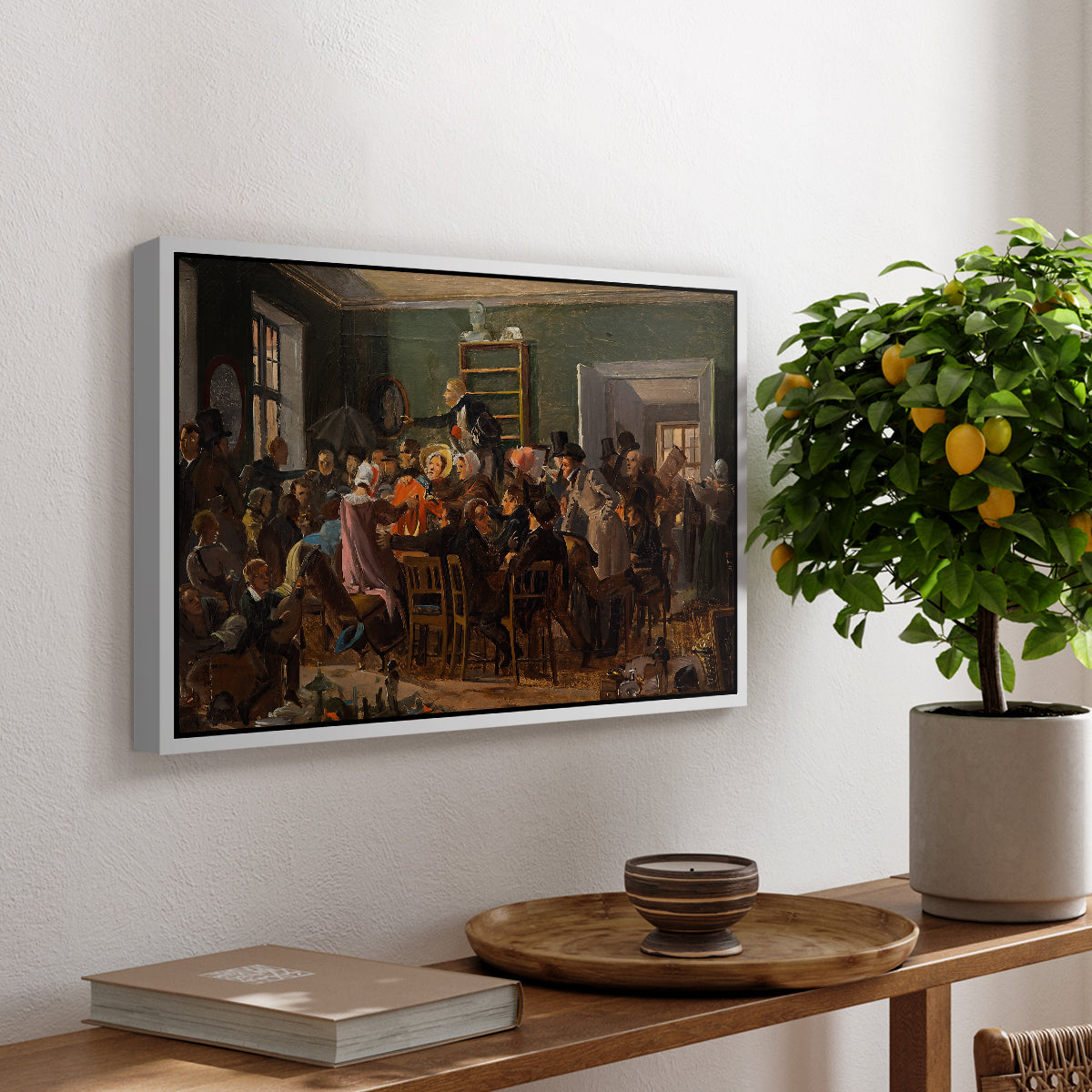 An Auction Scene, 1835 - Floater Framed Canvas Print