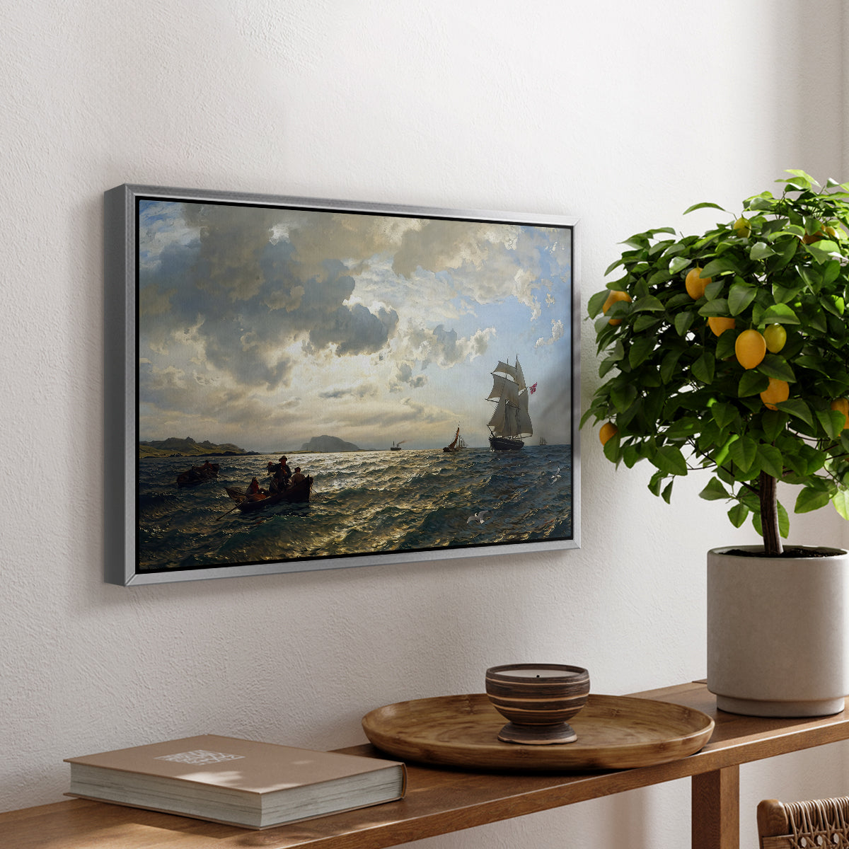Fresh Breeze on the Norwegian Coast, 1876 - Floater Framed Canvas Print