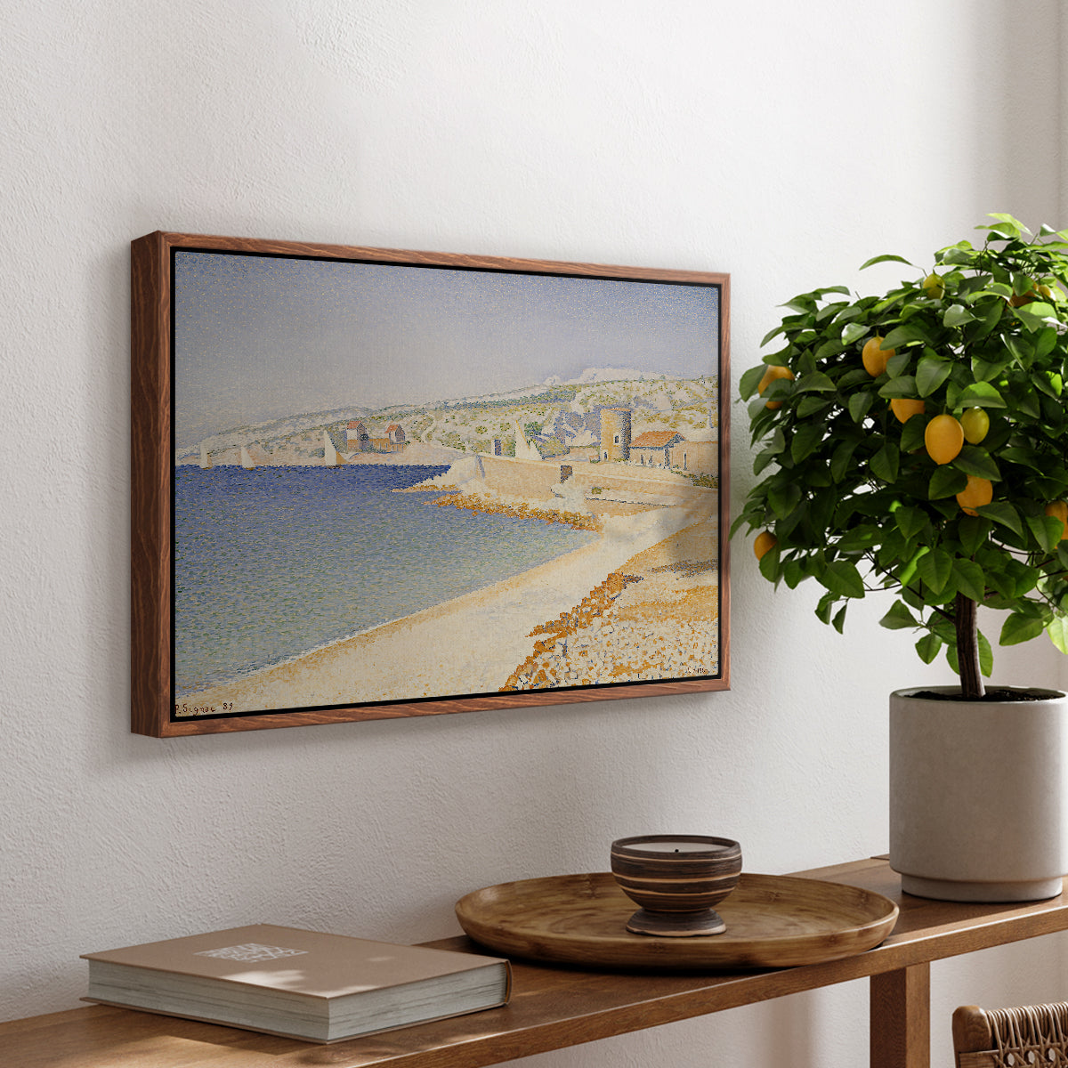The Jetty at Cassis, Opus 198, 1889 - Floater Framed Canvas Print