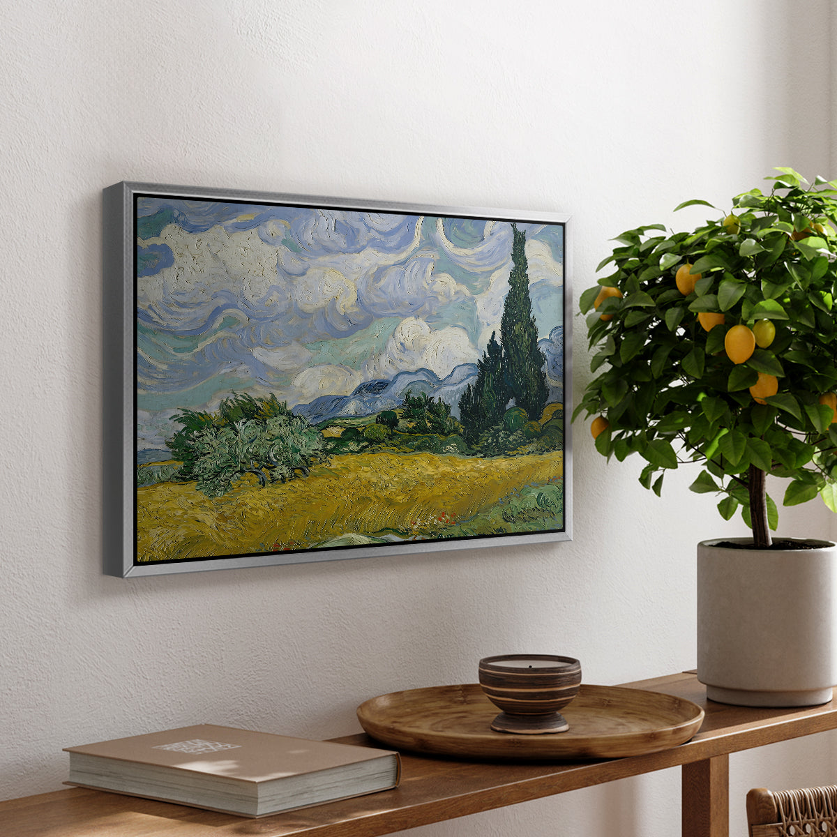 Wheat Field with Cypresses, 1889 - Floater Framed Canvas Print