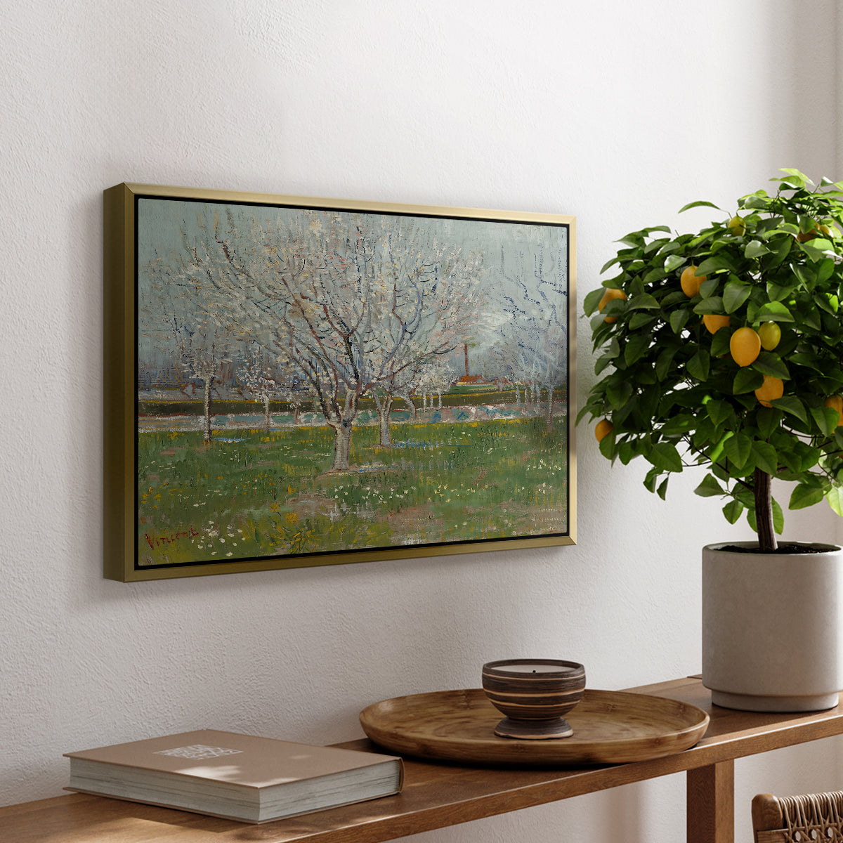 Orchard in Blossom (Plum Trees), 1888 - Floater Framed Canvas Print