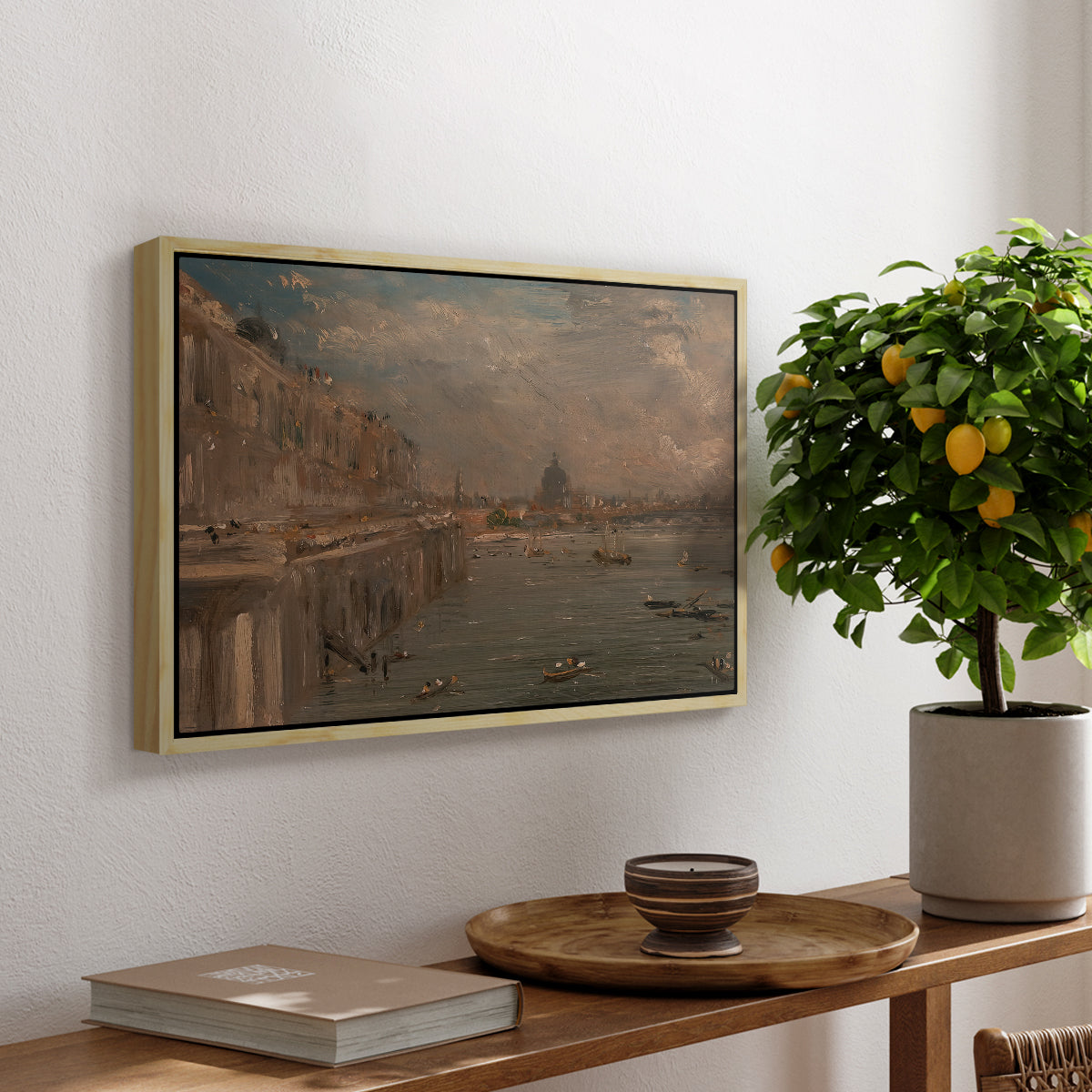 Somerset House Terrace from Waterloo Bridge, c. 1819 - Floater Framed Canvas Print