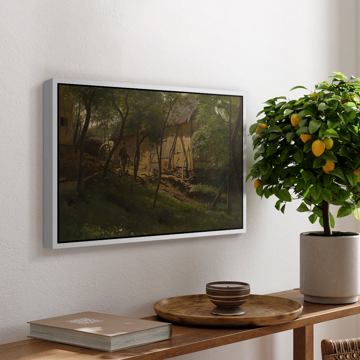 German Farm, 1859 - Floater Framed Canvas Print