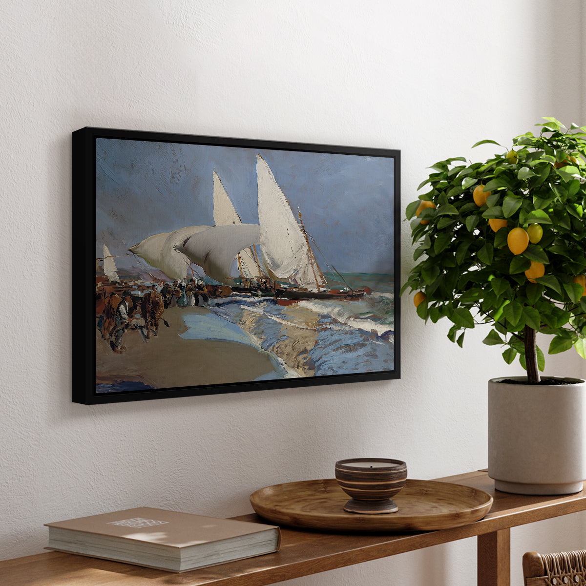 The Beach at Valencia, 1908 - Floater Framed Canvas Print